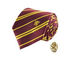 Cinereplicas - Harry Potter - Corbata con Broche - Edición Deluxe - Licencia Oficial - Casa Gryffindor - Talla Única – 100 % Microfibra – Se Entrega con 1 Caja de Regalo - Rojo y Amarillo