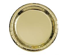 Unique Party- Paquete de 8 platos de papel, Color oro, 18 cm (32294)