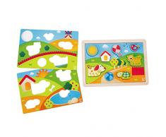 Hape- Puzzle Infantil 3 in 1 Pepe y Amigos (Barrutoys E1601)