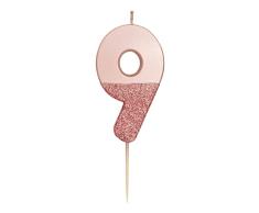 Vela Número 9 Con Brillo De Oro Rosa, Bonita, brillante,Para niños, adultos, noveno, 90 cumpleaños, aniversario, hito