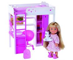 Simba 105733601 Evi Love My Room - Muñeca en habitación Infantil con Cama Alta, Escritorio y Armario, con Accesorios, muñeca de 12 cm, a Partir de 3 años