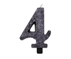 GiviItalia 50854 - Vela numérica con purpurina número 4, color negro, 9,5 cm