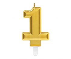 Amscan – 260138 6 x 9 cm, Birthday Candle, Vela de Cumpleaños, Color Dorado