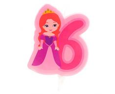 Dekora- Vela de Cumpleaños 2D de Princesa para Tartas Infantiles - Numero 6, Color Rosa (345266)
