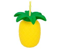 Boland 52074 - Vaso piña con pajita, 600 ml, vaso para fiestas en la playa o en el jardín, vaso para fiestas con pajita, vaso de plástico, vajilla para fiestas