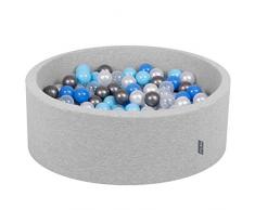 KiddyMoon 90X30cm/300 Bolas ∅ 7Cm Piscina De Bolas para Ninos Hecha En La UE, Gris Clr:Perla,Azul Clr,Transparente,Plata