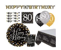 amscan 9050 0405-66 Happy Birthday 80-Set (41 Piezas, Platos, Vasos, servilletas, Globos, Confeti, Mantel, Cadena, vajilla desechable y decoración, cumpleaños, Fiestas), Multicolor