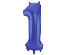 Folat 65921 Aluminio Número Figura 1 Metalizado Azul Mate 86 cm-decoración Globos de Helio para cumpleaños, Aniversario, Color