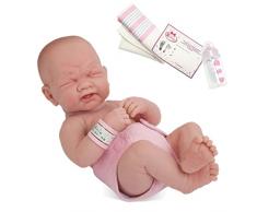 JC TOYS- Muñeca La Newborn Primera lágrima recién Nacida de 36 cm, de Vinilo Suave, con pañal Reutilizable y Accesorios, niña, Rosa, diseñada en España por Berenguer, 2 años