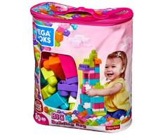 Mega Bloks Juego de construcciones 80 piezas con bolsa ecológica rosa, juguete bebé +1 año (Mattel DCH62)