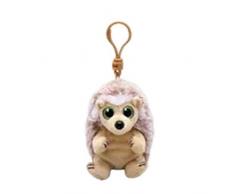 Ty Beanie Bellies Clips Anillo Porta Llaves de Peluche, Bumper el Erizo con los Ojos Verdes Brillantes, Animales de Peluche con el Vientre Suave, 12 cm T43114