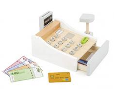 Small Foot Company Caja registradora de Madera, Incl. escáner, Lector Juego y Tarjetas de crédito, formación en el manejo de Dinero y Precios, auténtica diversión de Compras para Grandes y pequeños a Partir de los 3 años.