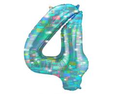 Folat 66044 Globo de Aluminio Número Figura 4 Galactic Aqua 86 cm - decoración globos de helio para cumpleaños, aniversario