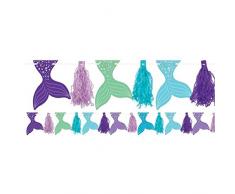amscan- Mermaid Tail and Tassel Garlands 3.04m-1 Pc Wishes Guirnaldas de cola de sirena y borla 3,04 m - 1 pieza, Color deseos (221975)
