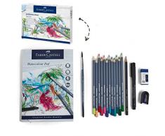 Faber-Castell 114614 Goldfaber Aqua - Juego de 12 lápices de Colores para Acuarela (Incluye rotulador, lápiz, Bloc de Acuarelas, sacapuntas, Goma de borrar y Pincel de Acuarela)