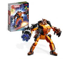 LEGO 76243 Marvel Armadura Robótica de Rocket, Guardianes de la Galaxia, Figura de Acción de Juguete para Construir, Vengadores, Regalos para Niños