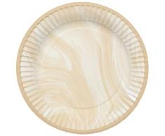Folat 61912 Vajilla de fiesta Platos Fiesta Ø 23cm 8 piezas Beige Mármol - Platos de papel para Cumpleanos, Fiesta infantil, Despedida de Soltera, Compromiso, Boda, Aniversario