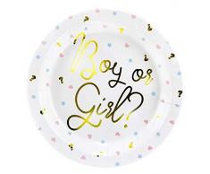 PartyDeco- 6 Platos de cartón de 23 cm con inscripción Boy or Girl para Gender Reveal Party, Color, TPP44