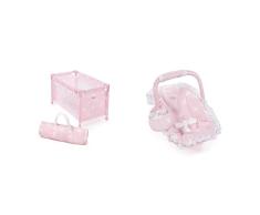 La Nina- Cama De Viaje Carlota (53X32X32 Cm) muñecas, Color Rosa, 53 x 32 x 32 cm (Diset 60408) & Maxi Cosi Carlota (43X34X25 Cm) Maxicosi muñecas, Color Rosa, 42 x 25 x 34 cm (Diset 60410)