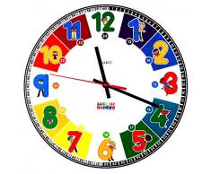 Henbea 783 - Reloj Didactico de Cuarzo de Pared Infantil Redondo| Mecanismo Silencioso|Decorado con NIÑOS | numeros Grandes circulo de Minutos | sin Marco (Diametro 30 cms)