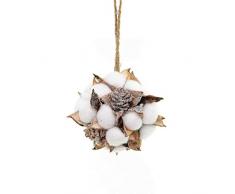 Shatchi 15536S-COTTON-BALL - Bola de algodón hecha a mano de 10 cm con conos de pino para colgar en Navidad, decoración del hogar, color blanco y marrón
