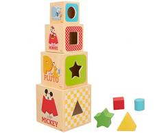 Cubos apilables bebé madera, Torre de cubos de Disney, Juguetes Mickey y Minnie, Juguetes de madera, Juguetes educativos, Juguete para niños 1 años, WOOMAX, +12 meses