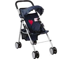 The New York Doll Collection Mi Primer Cochecito de muñecas con Cesta - Juguetes Plegables para Carrito de bebé Demin