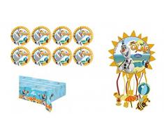 ALMACENESADAN 4672, Pack fiesta cumpleaños Disney Olaf para 8 niñas piñata, platos y mantel (8435510346720)
