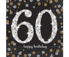 Amscan - 511547 Servilletas doradas para cena de cumpleaños de 60 de 33 cm.