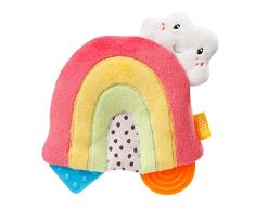 Fehn 057423 00057423 - Sonajero de juguete para bebé, chirrido y mordedor suave, juguete educativo y ayuda dental, perfecto compañero para niños pequeños a partir de 0 meses, multicolor