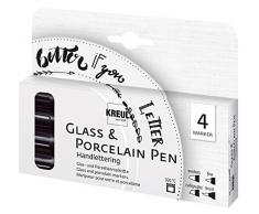 Kreul 16480 - Rotuladores para cristal y porcelana (ideales para escritura a mano y escritura bonita, 4 lápices negros con diferentes puntas y grosores de trazo) , color/modelo surtido