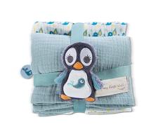 NICI Set del Pingüino Watschili: 2xSuave Tela de Muselina 60x60cm y 1xEsponjoso Juguete de Agarre 10cm para Bebés - Mantita y Lindo Juguete Desde 0+ Meses - Mantita/Suaves Juguetes para Niñas y Niños
