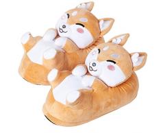 corimori- Akito el Perro Shiba Inu Zapatillas De Casa Mujer, Color beis, Talla Única 34-44 (1847)