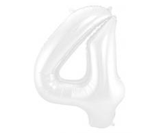 Folat 65994 Globo de Aluminio Número Figura 4 Blanco Metalizado Mate 86 cm - decoración globos de helio para cumpleaños, aniversario