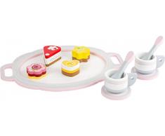 Small Foot Company Set kuchen de Madera FSC 100% certificada. Juego de 11 Piezas para Dos Lindos Peluches, Perfecto para pequeñas Fiestas de café en la habitación de los niños o en el jardín. Juguetes Multicolor (Small Foot by Legler 11066
