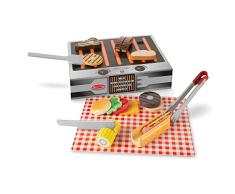 Melissa & Doug- Grill and Serve BBQ Set Comida de Juguete de Madera, Multicolor (19280)