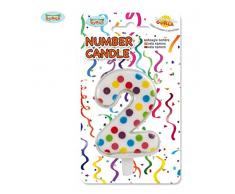 Guirca Vela de número 2 con lunares ideal para decoración de tartas – 6,5 cm, multicolor