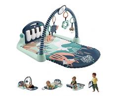Fisher-Price Alfombra gimnasio de actividades con piano con sonidos y accesorios, motivo bosque, juguete para bebé recién nacido (Mattel HKX37)