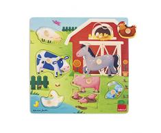 Goula - Puzzle con mamás y bebés de Granja, Color Azul, Rojo y Amarillo (Diset 53040)