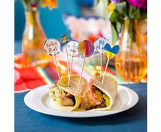 Talking Tables Banderas de comida Eurovision para concurso de canciones, decoración temática de Eurovisión 2023, perfectas para bufés, toldos y platos, paquete de 24