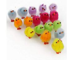 Shatchi - 12 mini pollitos de Pascua multicolor de peluche y esponjoso para cacería de huevos, para niños, decoración de capó, accesorios de manualidades