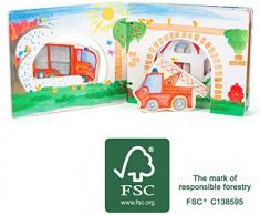 Small Foot 12040 - Libro de fotos interactivo de madera con certificado FSC 100%, libro de bebé con coche de bomberos, REGT la fantasía de juguetes, multicolor , color/modelo surtido