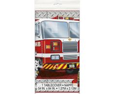 Plástico Fire Engine Mantel de cumpleaños, 7 ft x 4.5 ft