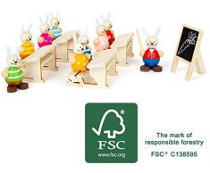 small foot company Set escula de conejitos, Hecho de Madera FSC 100% certificada, Juego de rol de Conejo de Pascua. Juguetes 11315