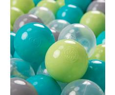 KiddyMoon 700 ∅ 7Cm Bolas Colores De Plástico para Piscina Certificadas para Niños, Turquesa/Verde Claro/Gris/Transparente
