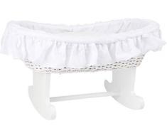 small foot company- Small Foot 11417 Cuna de Mimbre Blanco para muñecas,de Madera, recubierta en su Interior de Tela, con Relleno extraíble Juguetes