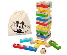 WOOMAX Disney - Torre de bloques infantil Disney, Juego apilable de Mickey, Juego de construcción para niños 4 años, Bloques de madera, Juguetes de madera, +4 años