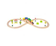 WOOMAX 43629 - Tren de madera de juguete con vías y accesorios, para niños, con locomotora