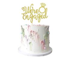 1 decoración de pastel de compromiso con purpurina dorada para despedida de soltera, despedida de soltera, boda, compromiso, suministros de fiesta temática