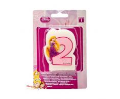 Unique Party Procos - Vela De Cumpleaños Rapunzel Princesas Disney 2 Años Rosa (82895)
